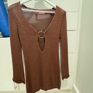 Brown Knit Dress with Ring Detail